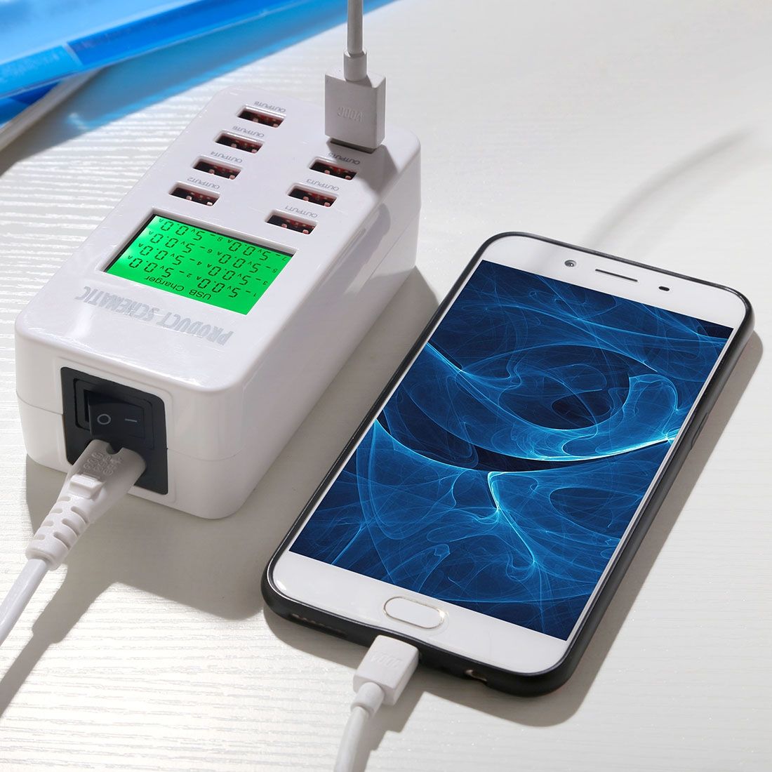 40W 8 Ports USB + QC3.0 Smart Charging Station With Digital Display AC100-240V, UK Plug