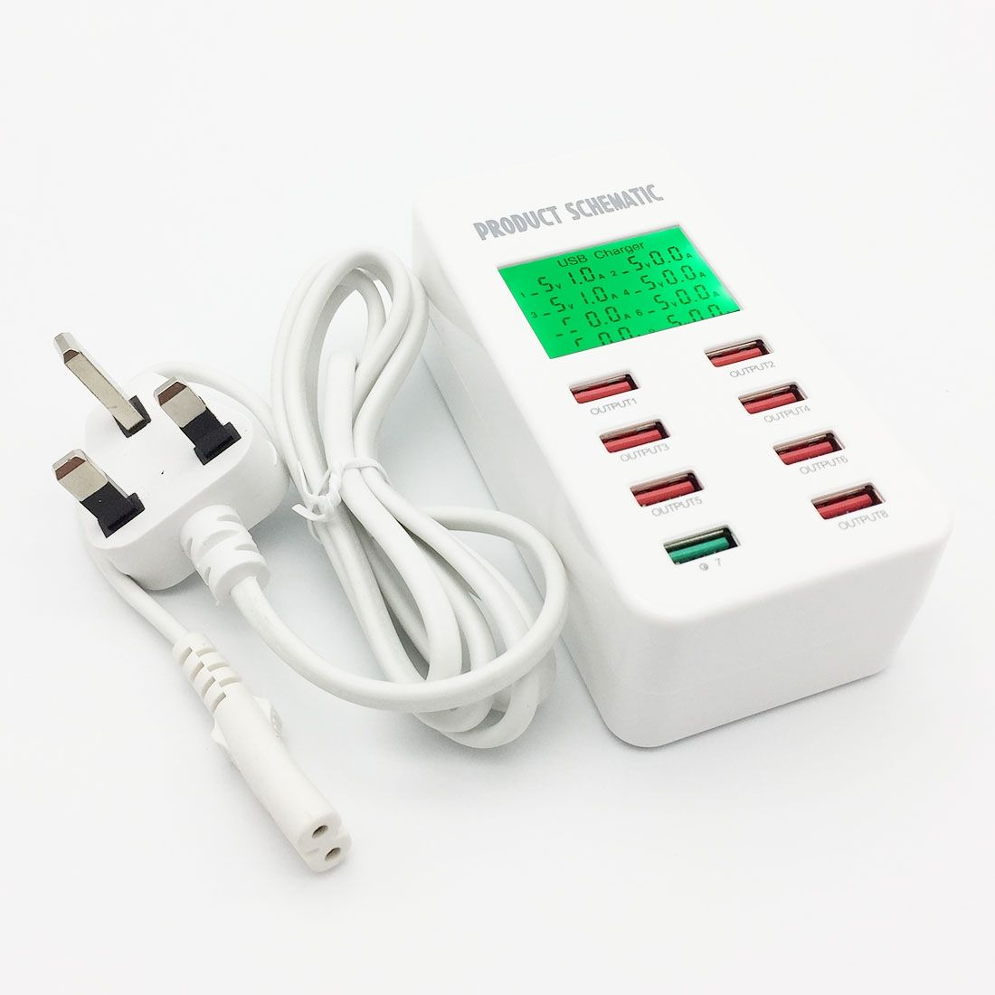 40W 8 Ports USB + QC3.0 Smart Charging Station With Digital Display AC100-240V, UK Plug