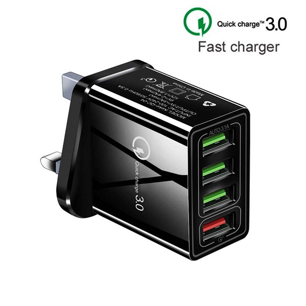 2 In 1 1m USB To Micro USB Data Cable + 30W QC 3.0 4 USB Interfaces Universal Quick Charger Travel Charger Set, UK Plug(White)