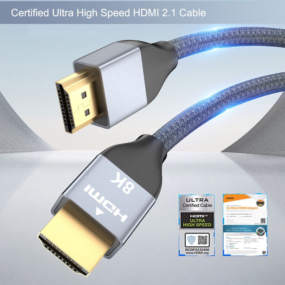 Certified 8K 60HZ HDMI Cable 2.1 HDMI Braided Cord-48Gbps