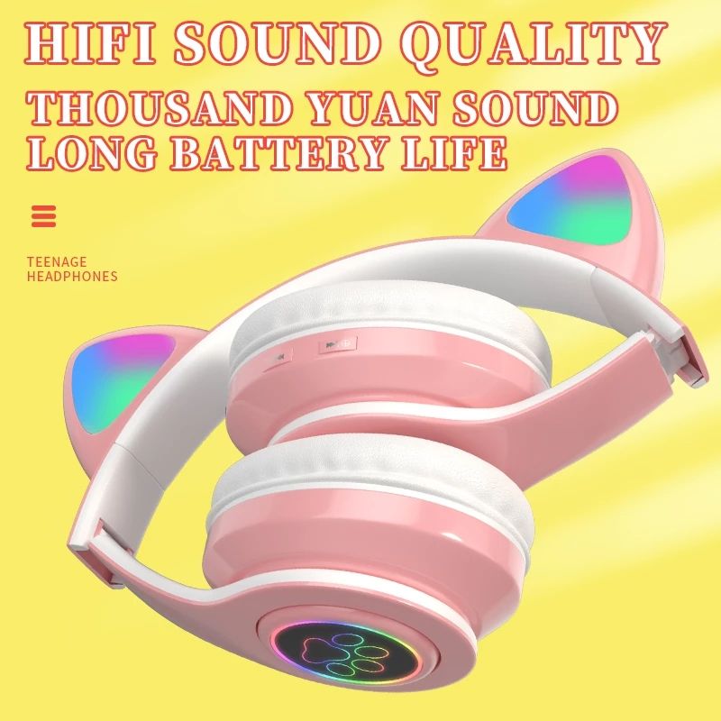 B39 Cute Cat Ears Bluetooth Headphone Wireless Headset Flashing LED