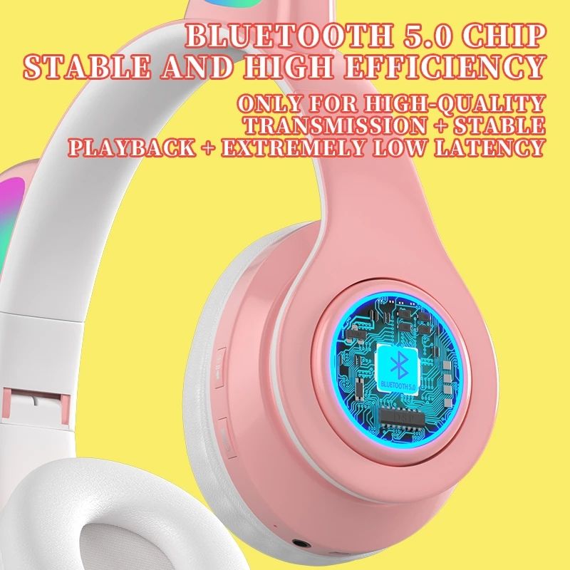 B39 Cute Cat Ears Bluetooth Headphone Wireless Headset Flashing LED