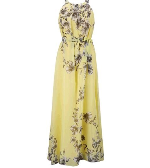 Plus Size Chiffon Rinting Camisole Strap Maxi Dress