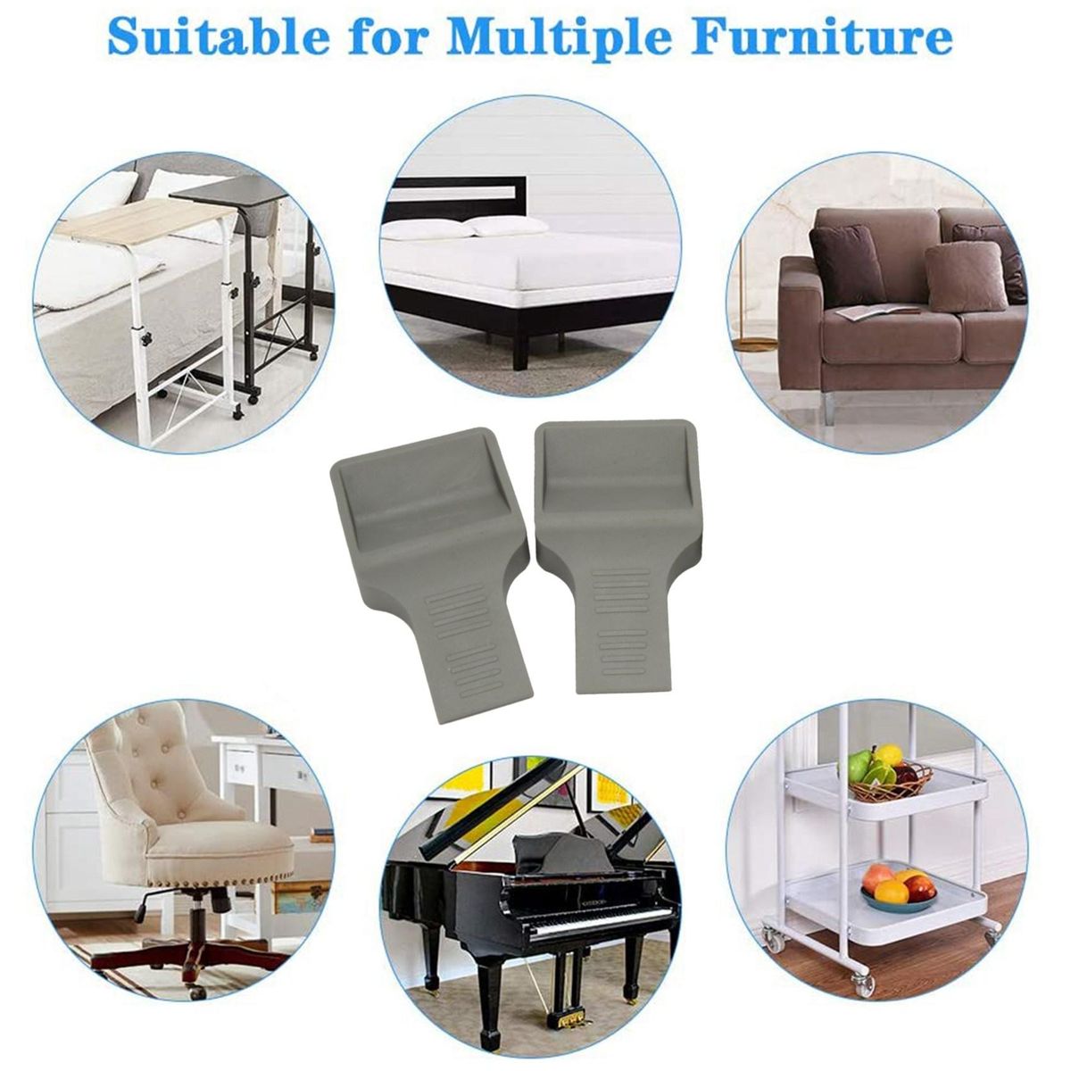 Furniture Stopper Door Stop Wedge Dual Purpose Caster Cups Fits to All Wheels of Furniture,Sofas Beds Gray V Shape