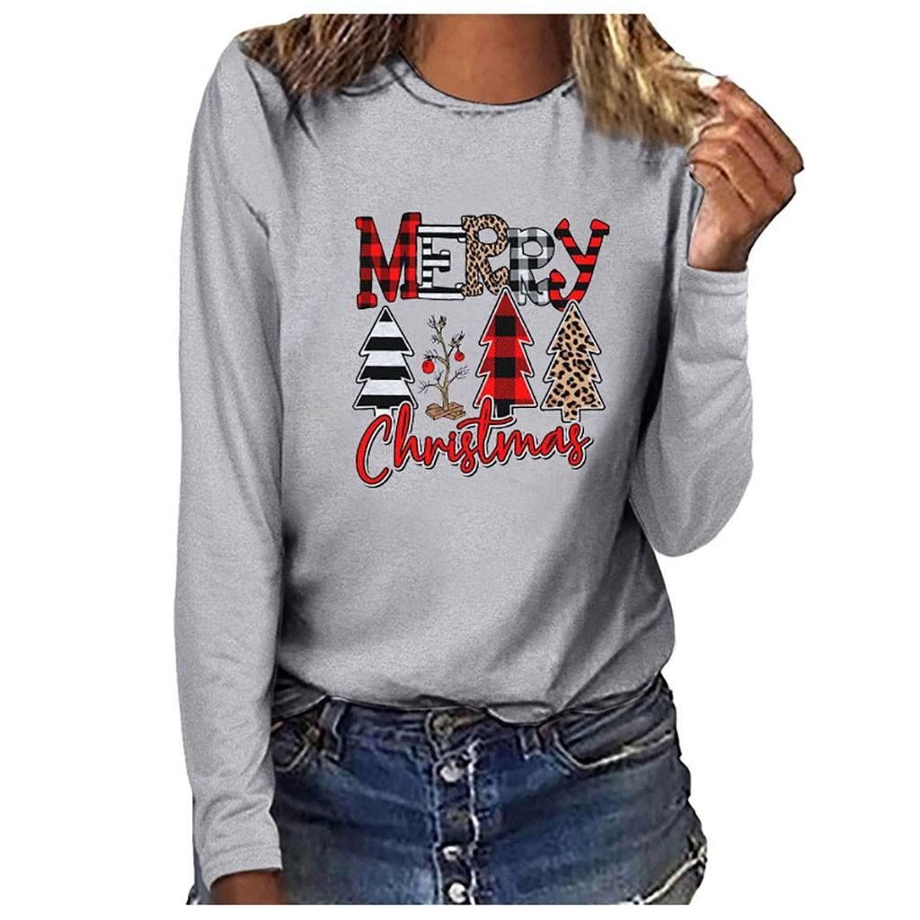 MERRY CHRISTMAS Women Long Sleeve O-neck Sweatshirt Pullover Blouse