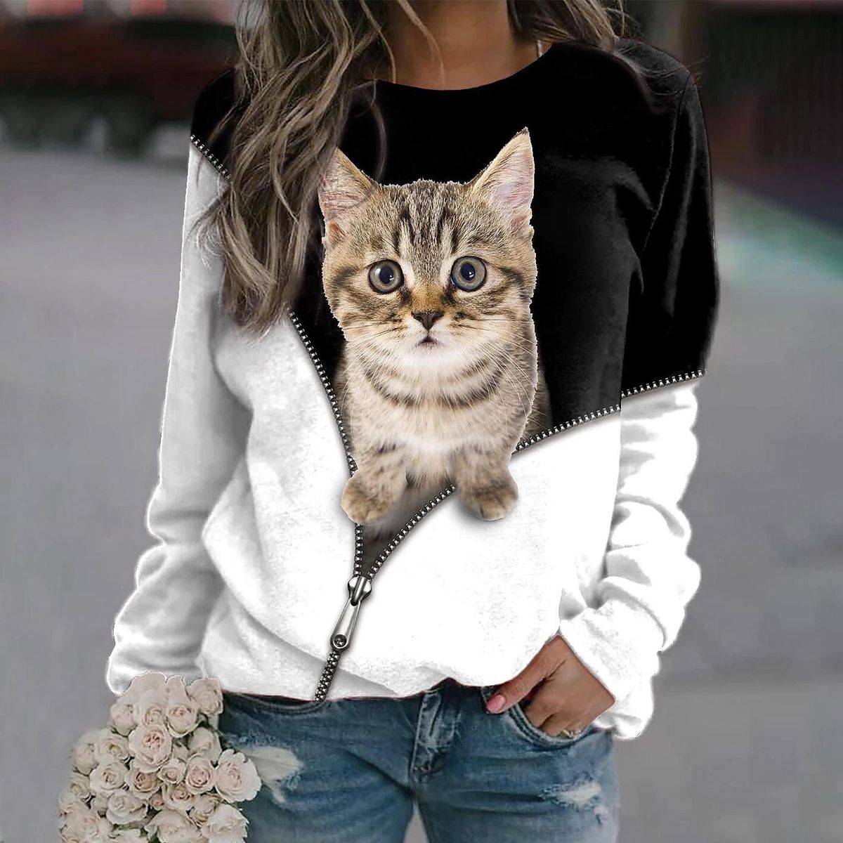 Women Shirts Graphic Printed Long Sleeve Crewneck Sweatshirt Pullover