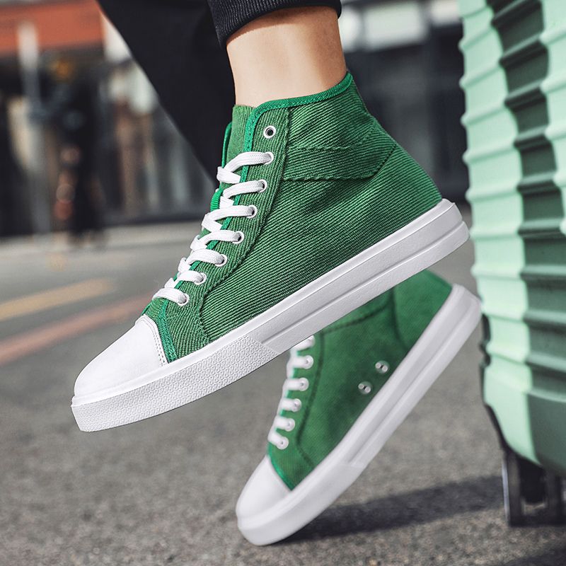 New Trendy Canvas Sneakers Men High-top Shoes EUR Size 36-46 Unisex Fashion Sneakers Comfort Outdoor Casual Skateboard Sports Shoes Students Classic All-match Breathable Canvas Walking Shoes Green