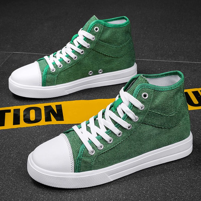New Trendy Canvas Sneakers Men High-top Shoes EUR Size 36-46 Unisex Fashion Sneakers Comfort Outdoor Casual Skateboard Sports Shoes Students Classic All-match Breathable Canvas Walking Shoes Green