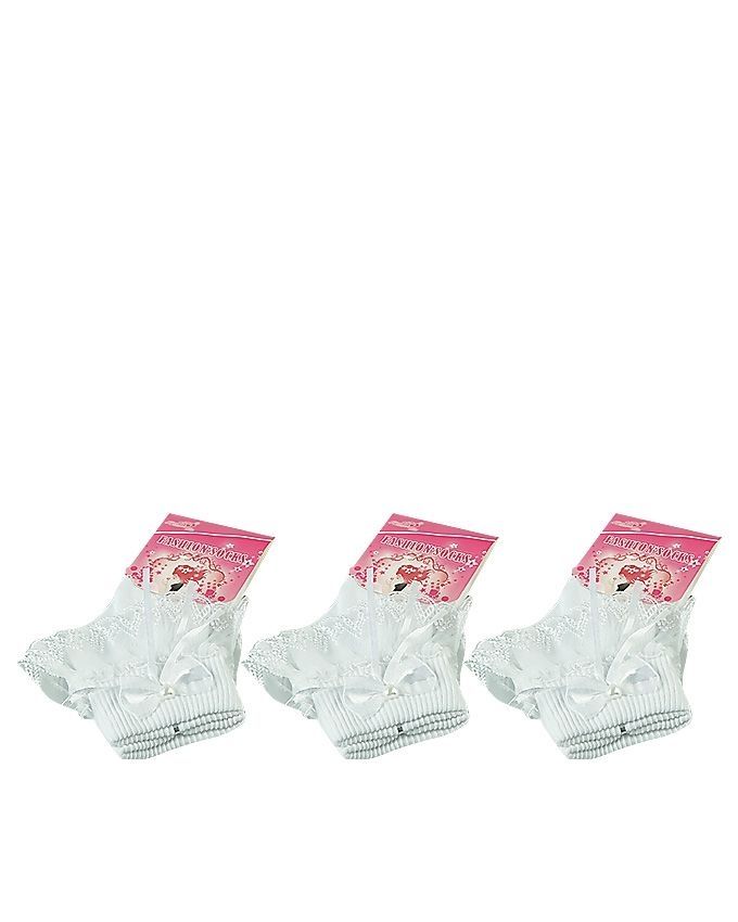 Baby Girl's Lacey Party Socks 3 In 1 - White