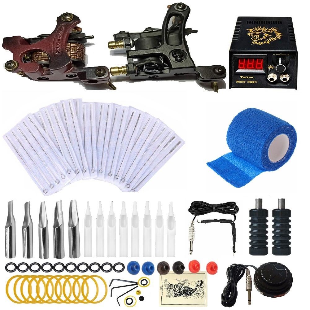 Proffessional Complete Tattoo Kit 2 Copper Coils Machines