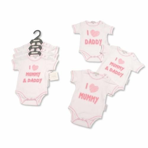 Baby Pink Short Sleeve Bodysuits 3 Pack I Love Mummy & Daddy