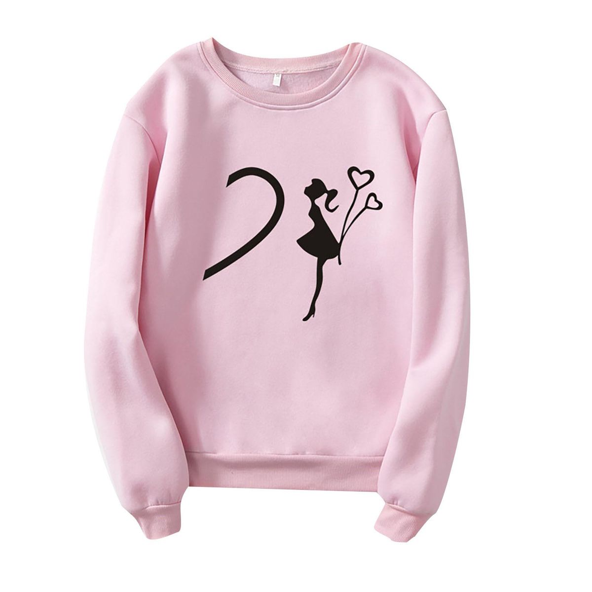 Couple Print Plus Velvet Long Sleeve Round Neck Pullover Sweatshirt To