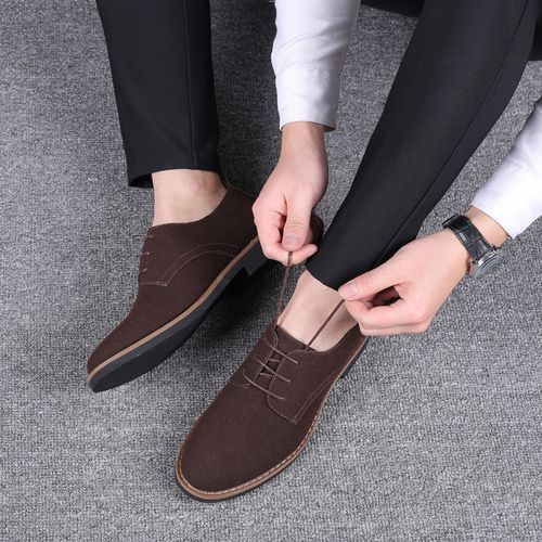 EU 39-48 Fashion Men Casual Shoes Men Flats Lace Up Male Suede Oxfords Men Leather Shoes Brown