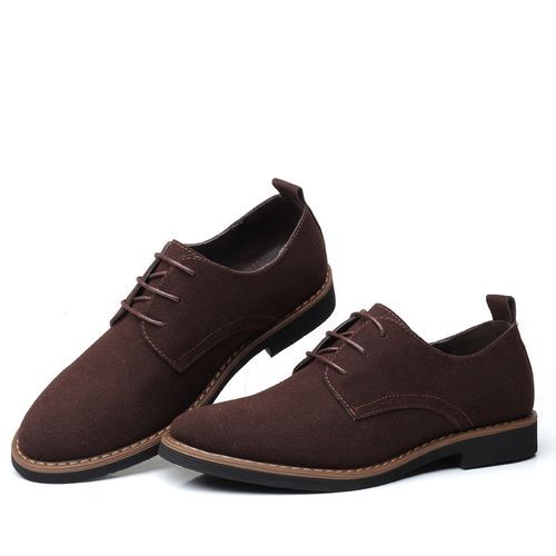 EU 39-48 Fashion Men Casual Shoes Men Flats Lace Up Male Suede Oxfords Men Leather Shoes Brown