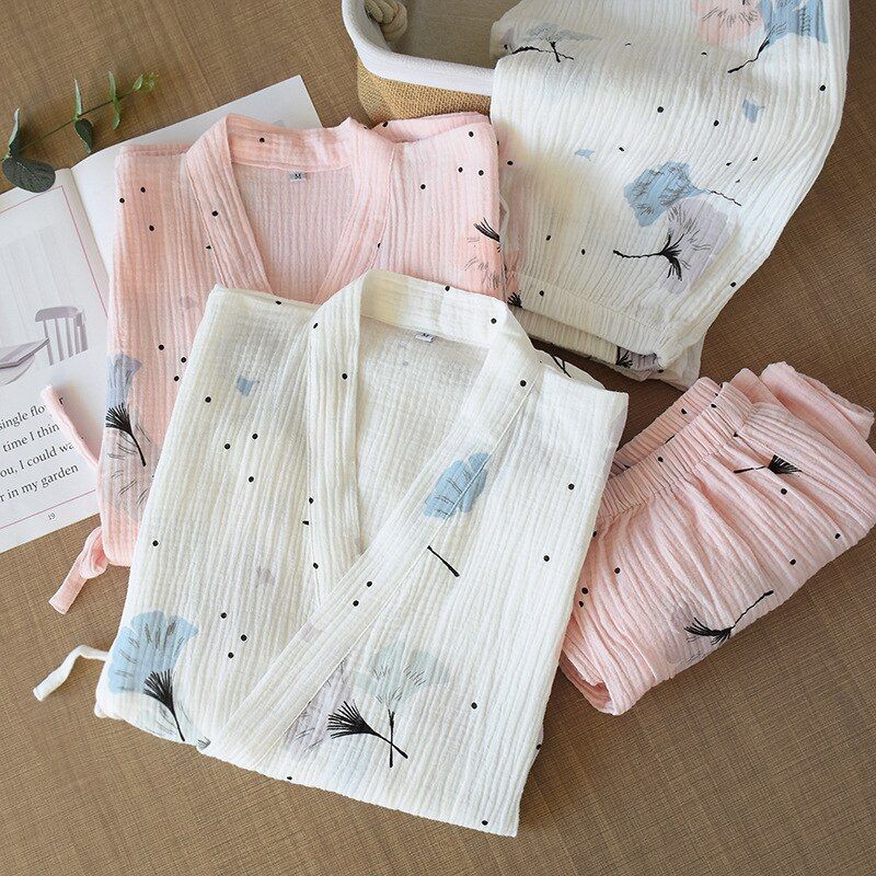 Women's Pajamas Spring And Summer Pure Cotton Yarn Kimono Pajamas