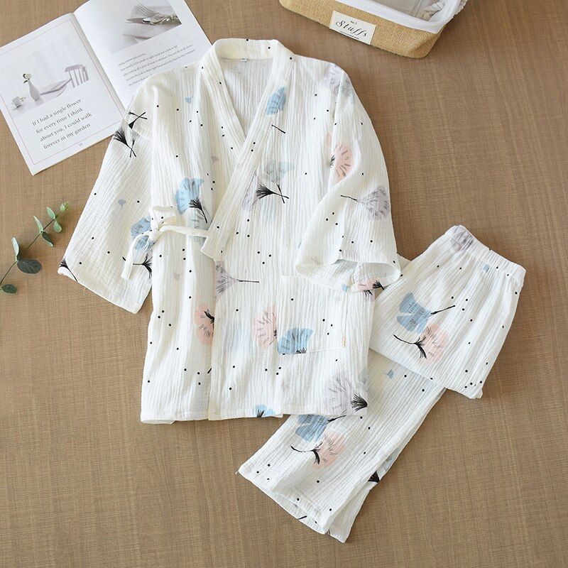 Women's Pajamas Spring And Summer Pure Cotton Yarn Kimono Pajamas