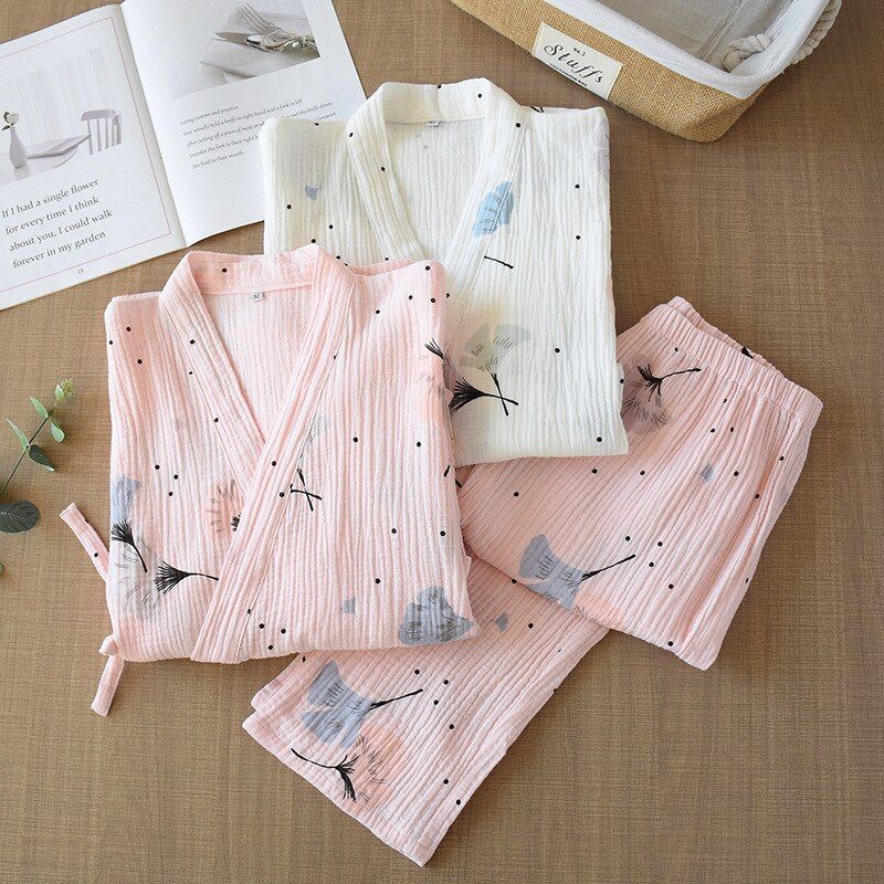 Women's Pajamas Spring And Summer Pure Cotton Yarn Kimono Pajamas