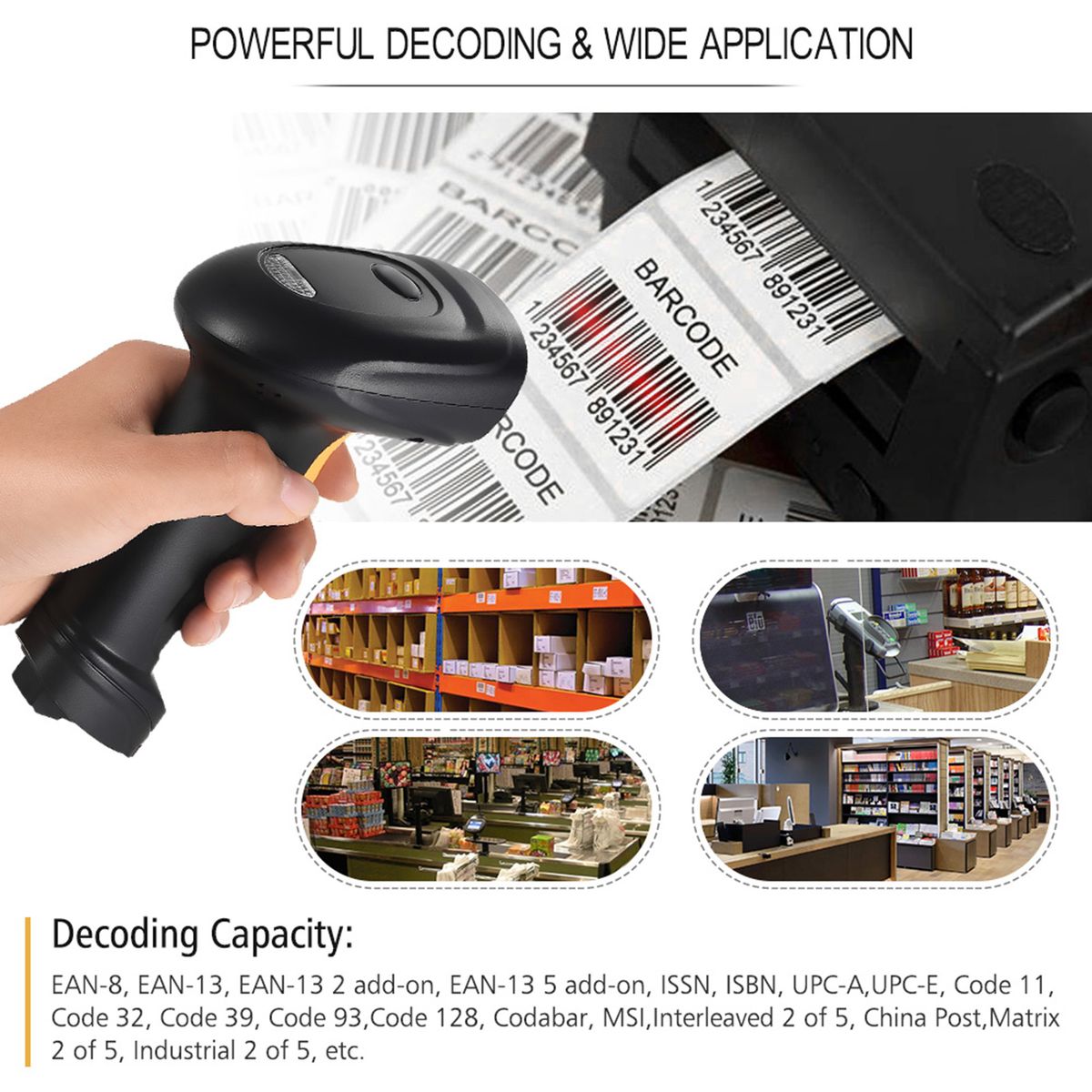 2-in-1 2.4G Wireless Barcode Scanner & USB Wired Barcode