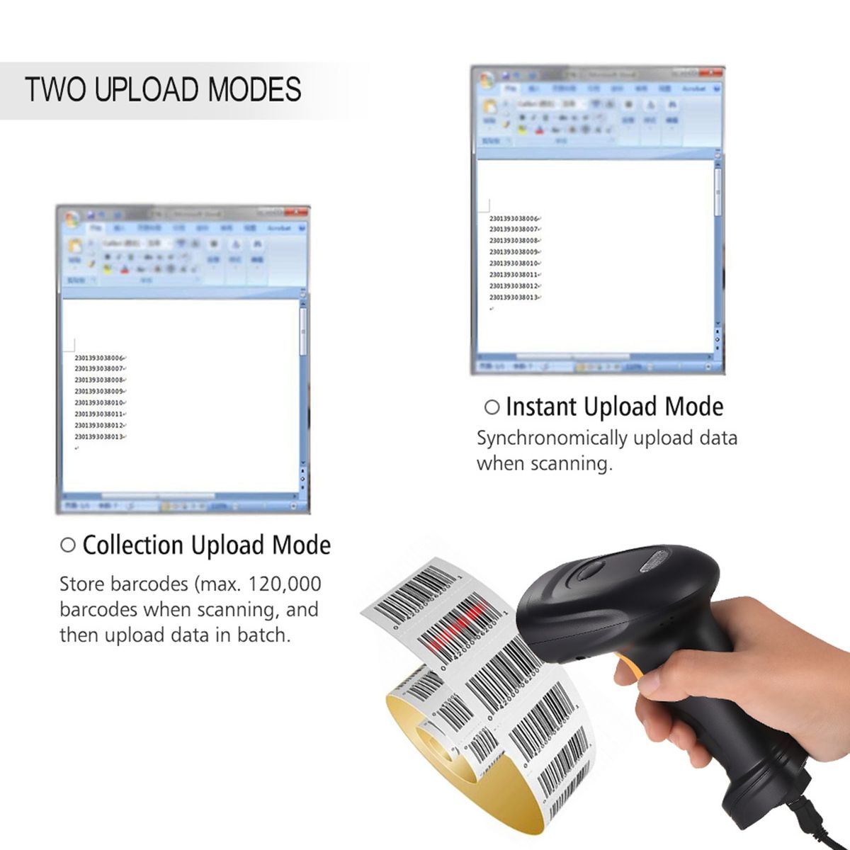 2-in-1 2.4G Wireless Barcode Scanner & USB Wired Barcode