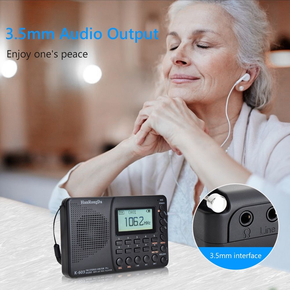 K603 FM/SW/AM Long Switch Life Easy Use Radio Multi Band Digital Radio MP3 Player Bluetooth-compatible Recorder Radiogram