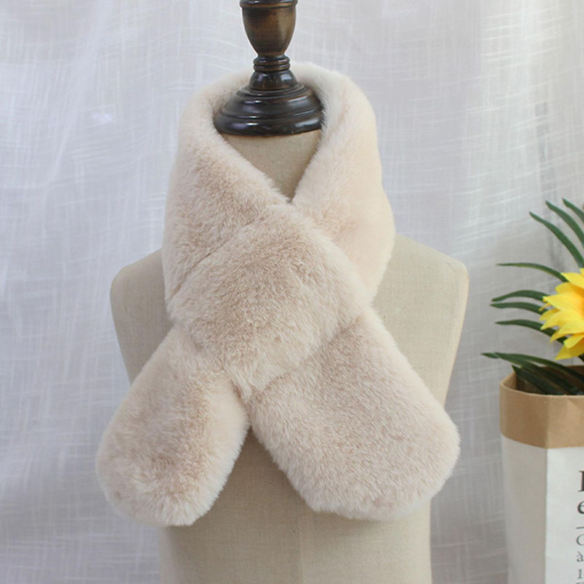 Furry Scarf Wrap Children Winter Thickened Fleece Warm Neck Scarf Apricot