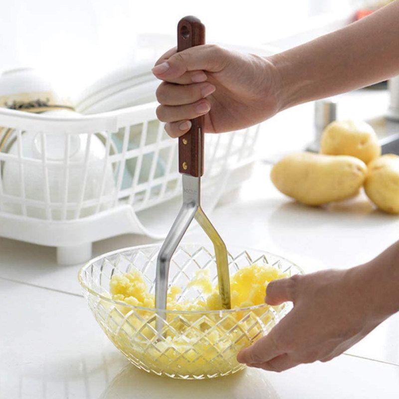 Non Slip Handle Potato Masher Manual Press Vegetable-Wood