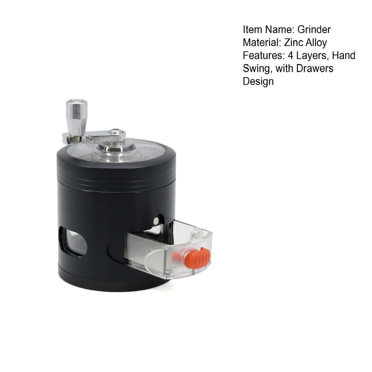 Swing Hand Grinder with Drawers 4-layer Herb Spice Grinder Durable Black