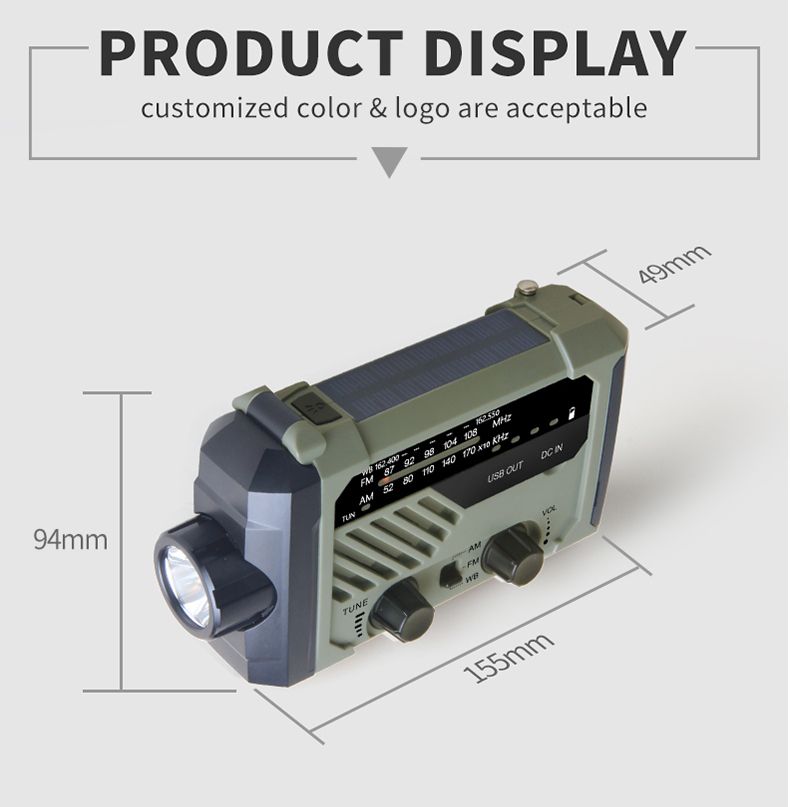 Hand Crank Battery Powered Solar Radio With LED Flashlight