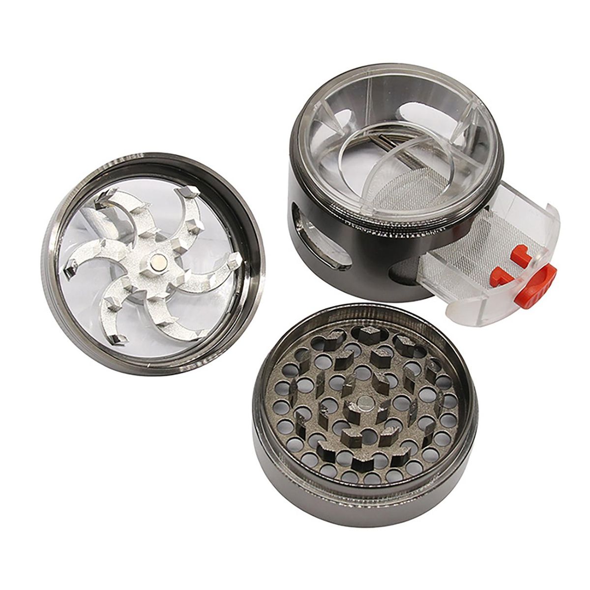 Swing Hand Grinder with Drawers 4-layer Herb Spice Grinder Durable Dark Gray