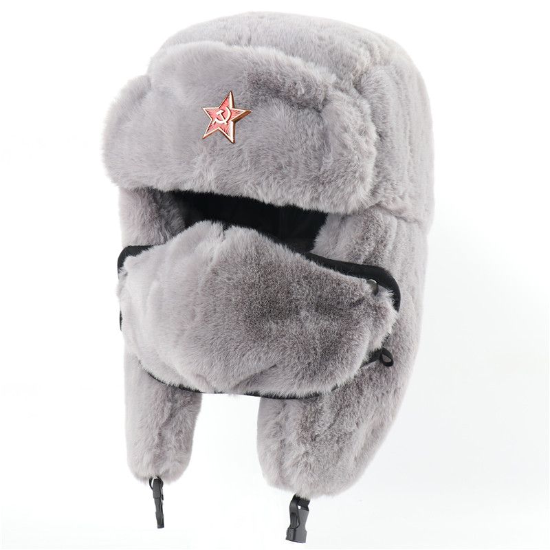 Soviet  Ary Badge Er Hat Men Women Russia  Hats Faux Rabbit Fur Earflap Snow Caps  Hats-GY Soviet Star