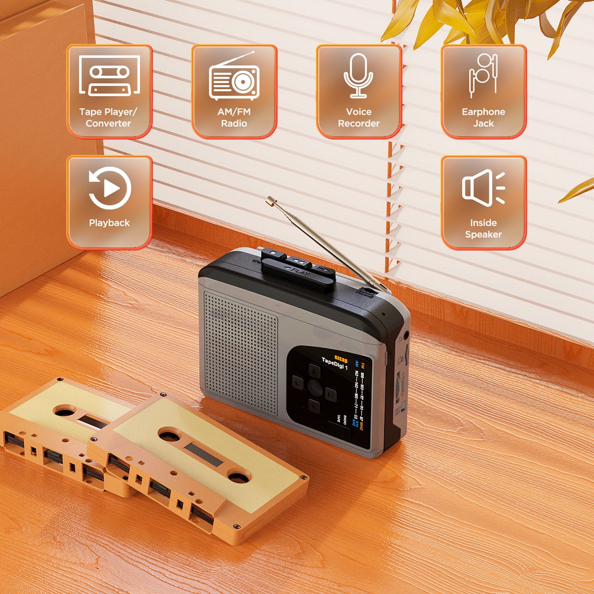 Ezcap234 Cassette Tape Player Portable AM FM Radio Cassette