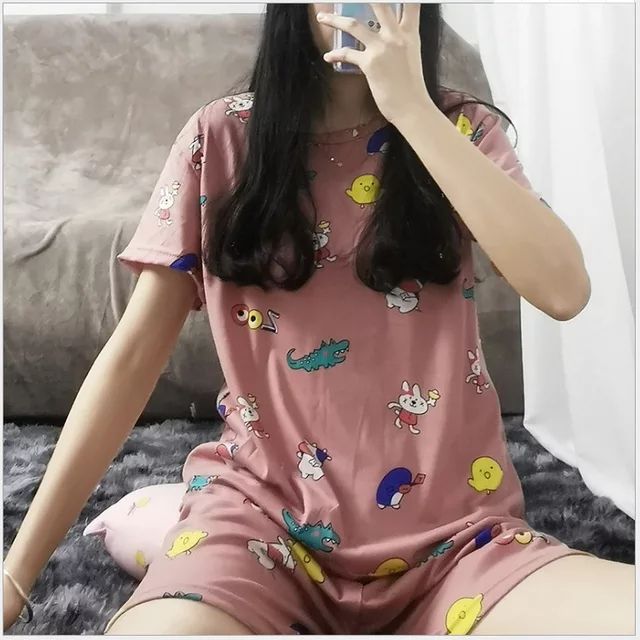 Women Short And Top Sexy Sleepwear Round Neck Night Wear