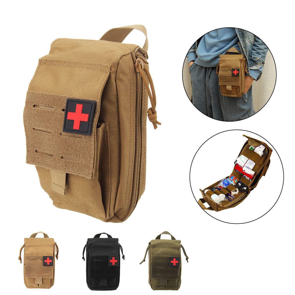 Molle First Aid Kits Travel Waist Pack Camping Hiking Emergency Bag Brown