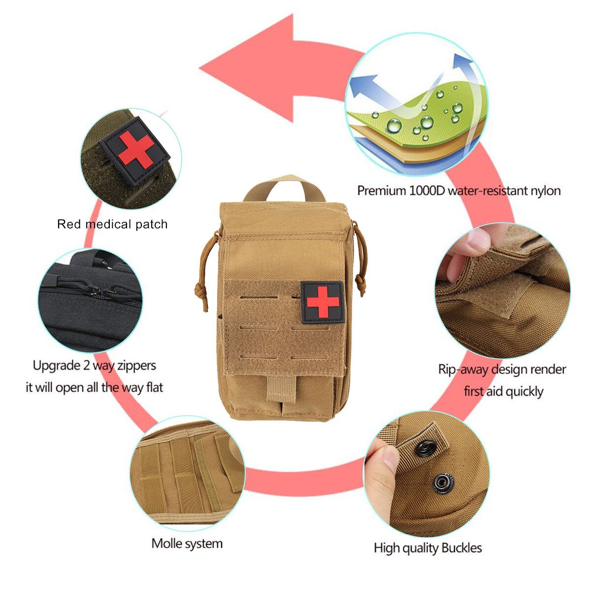 Molle First Aid Kits Travel Waist Pack Camping Hiking Emergency Bag Brown