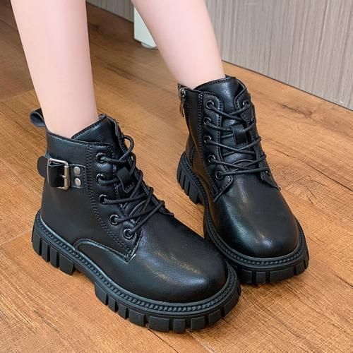 Girls Boots Fashion Children's Leather Short Boots-XHXL-9913/Black
