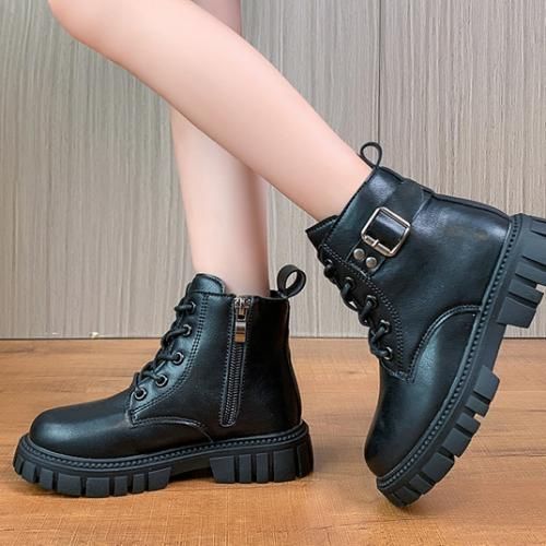 Girls Boots Fashion Children's Leather Short Boots-XHXL-9913/Black
