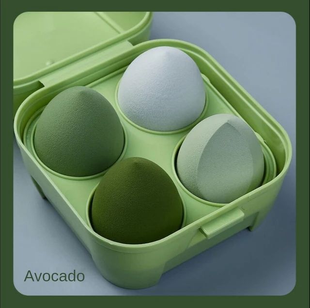 4-piece Water Drop Makeup Egg Set For Wet And Dry Use + 1 Green Storage Box