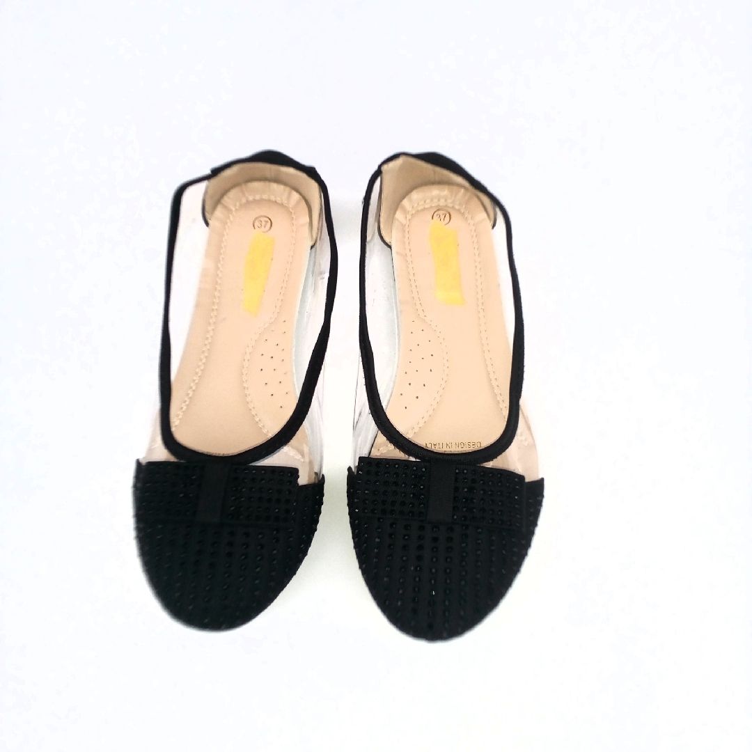 Lovely Ladies Women Transparent Female Flat Shoe-black