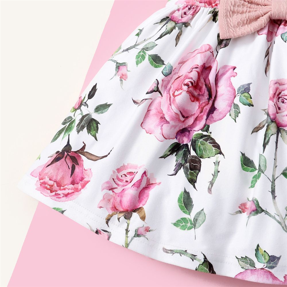 0-3Years Baby Girl Plain Color Ribbed Overcoat+Floral Dress