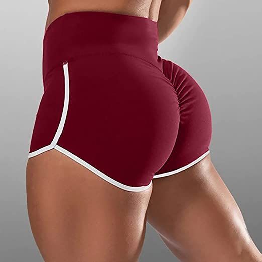 Women Gym High Waist Elastic Workout Short Stretch Yoga Red