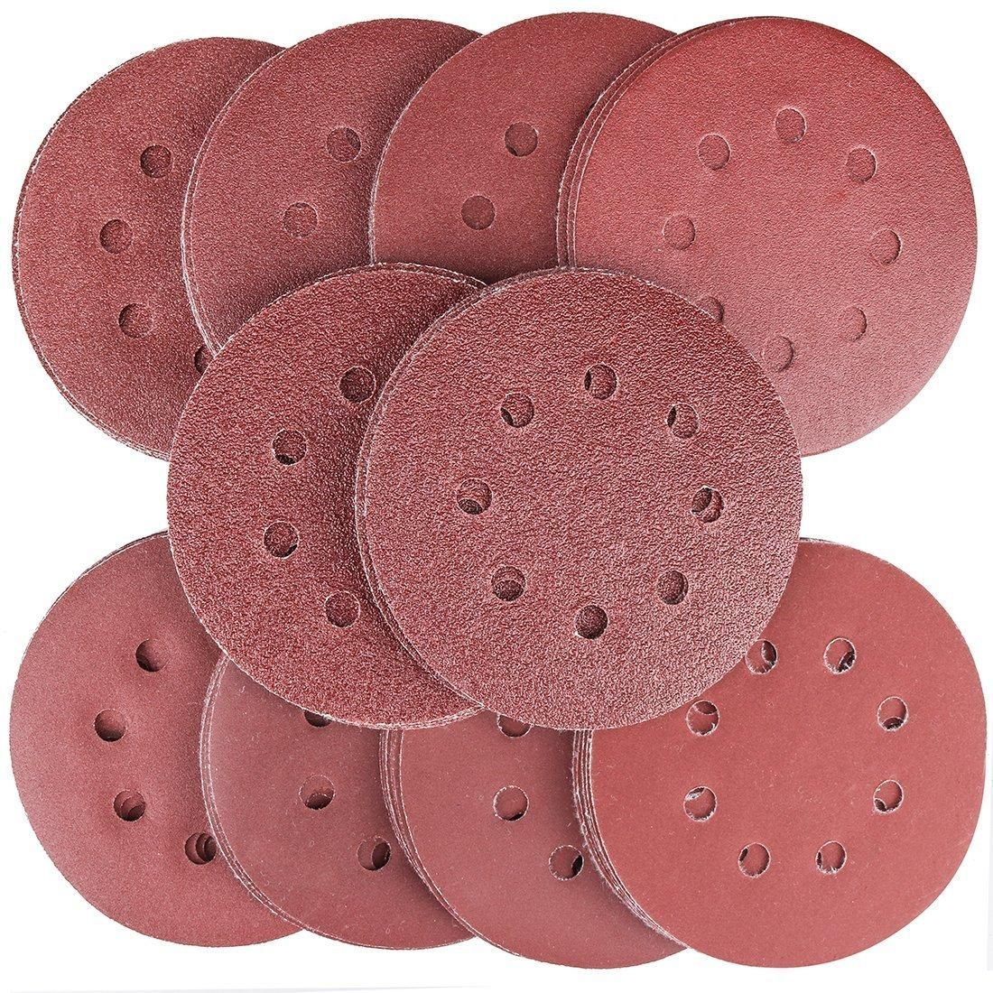 80PCS Sanding Discs Pads, 40 60 80 100 120 150 180 240 320 400 Grits 8-Holes Sandpaper Assorted for Multiple Orbital Sander