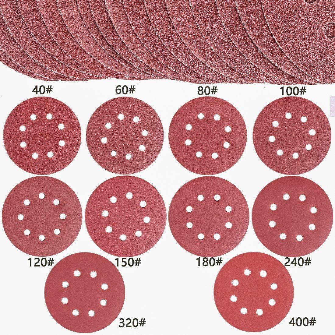 80PCS Sanding Discs Pads, 40 60 80 100 120 150 180 240 320 400 Grits 8-Holes Sandpaper Assorted for Multiple Orbital Sander