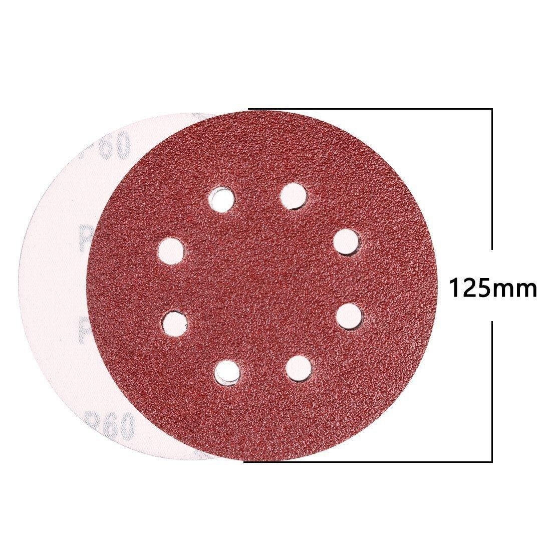 80PCS Sanding Discs Pads, 40 60 80 100 120 150 180 240 320 400 Grits 8-Holes Sandpaper Assorted for Multiple Orbital Sander