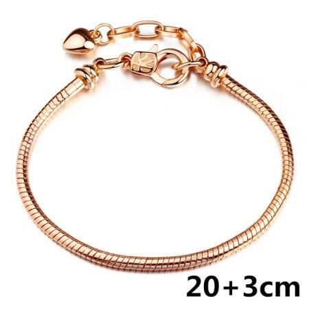 3mm Snake Chain Pure Copper Silver Plated Gold Big Hole Pearl Face Spiral Lobster Clasp Bracelet