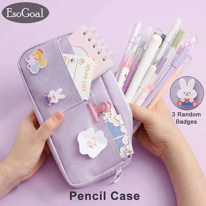 EsoGoal DIY Badge Solid Color Student Stationery Storage Bag