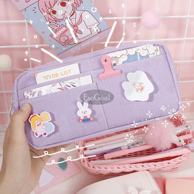 EsoGoal DIY Badge Solid Color Student Stationery Storage Bag