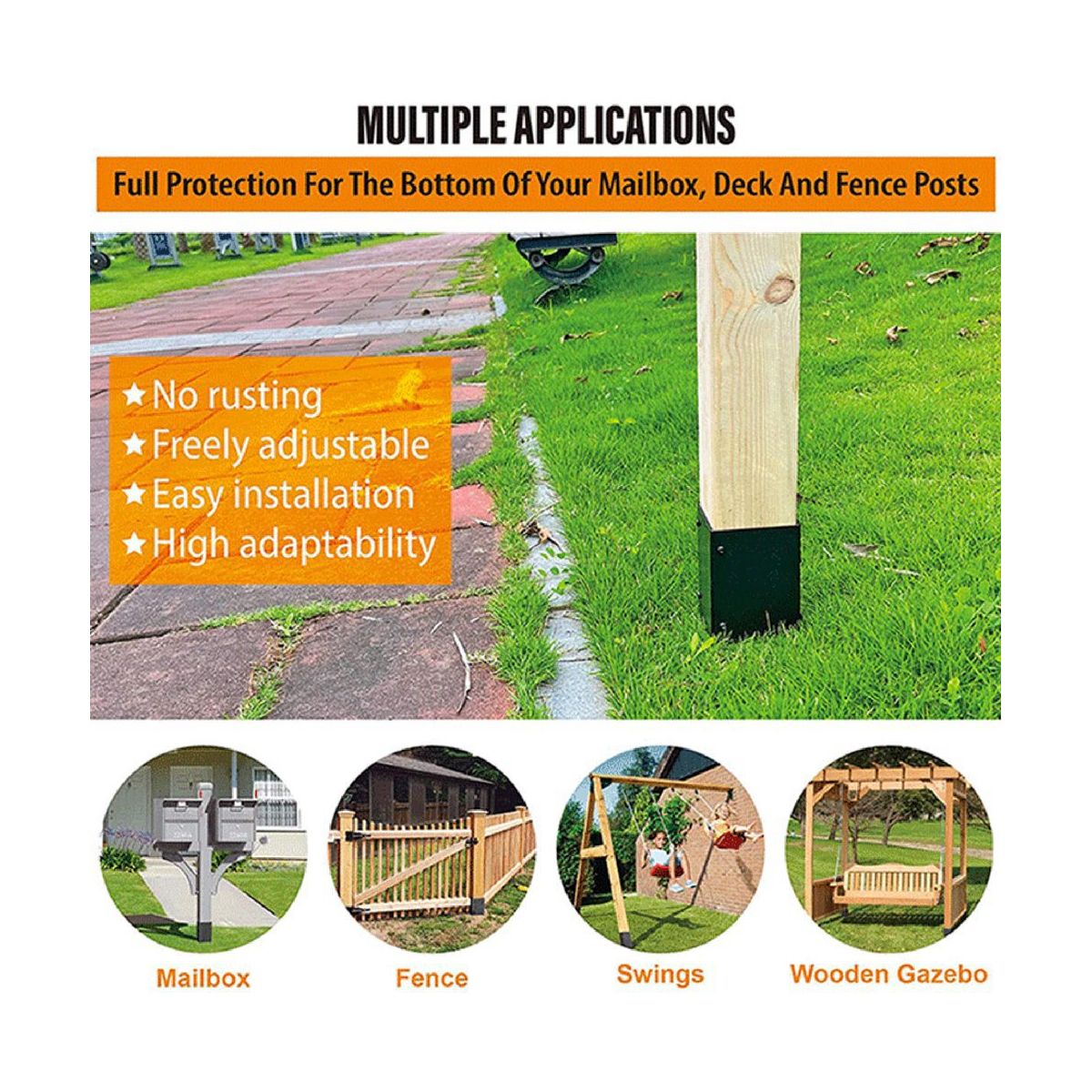 Stainless Steel Adjustable (Range 3.3-6Inch) Post Protector,Protects Wooden Mailboxes Fences From Lawnmower Rain Damage