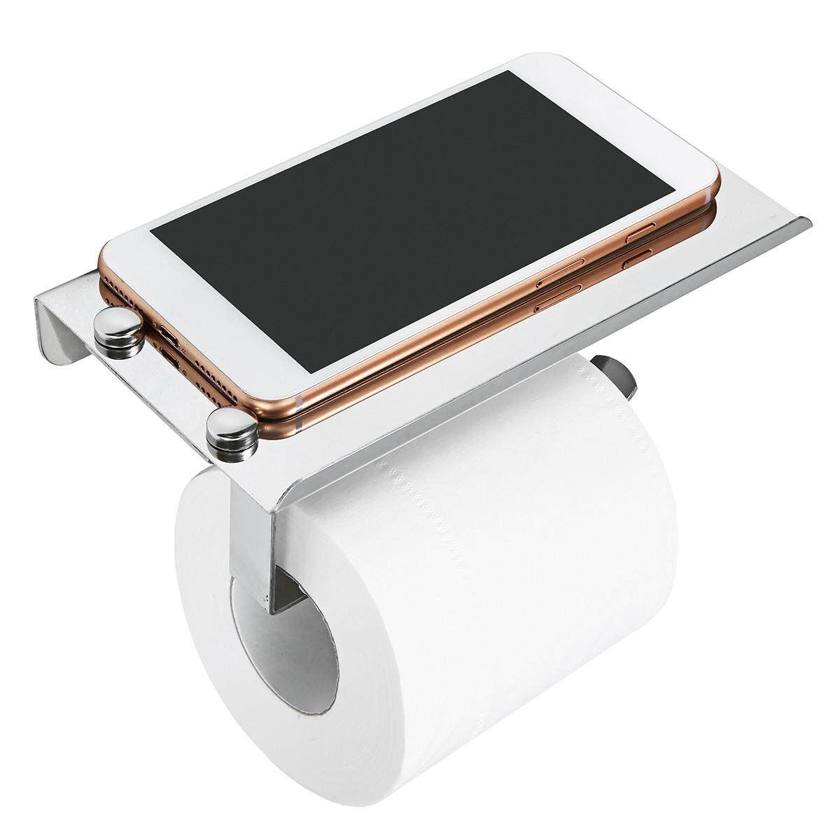 High Quality 201 Stainless Steel Bathroom Toilet Roll Paper Holder Wall Mount Stainless Steel Bathroom WC Paper Phone Holder With Storage Shelf Rack Two Hundred And One