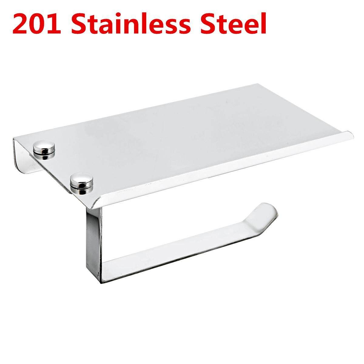 High Quality 201 Stainless Steel Bathroom Toilet Roll Paper Holder Wall Mount Stainless Steel Bathroom WC Paper Phone Holder With Storage Shelf Rack Two Hundred And One