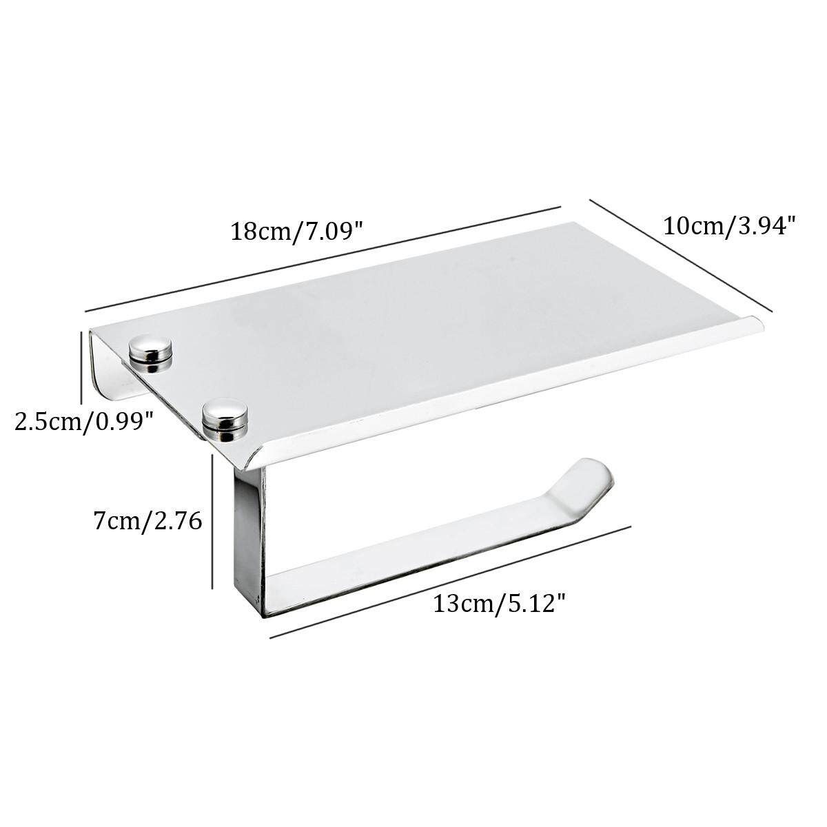 High Quality 201 Stainless Steel Bathroom Toilet Roll Paper Holder Wall Mount Stainless Steel Bathroom WC Paper Phone Holder With Storage Shelf Rack Two Hundred And One